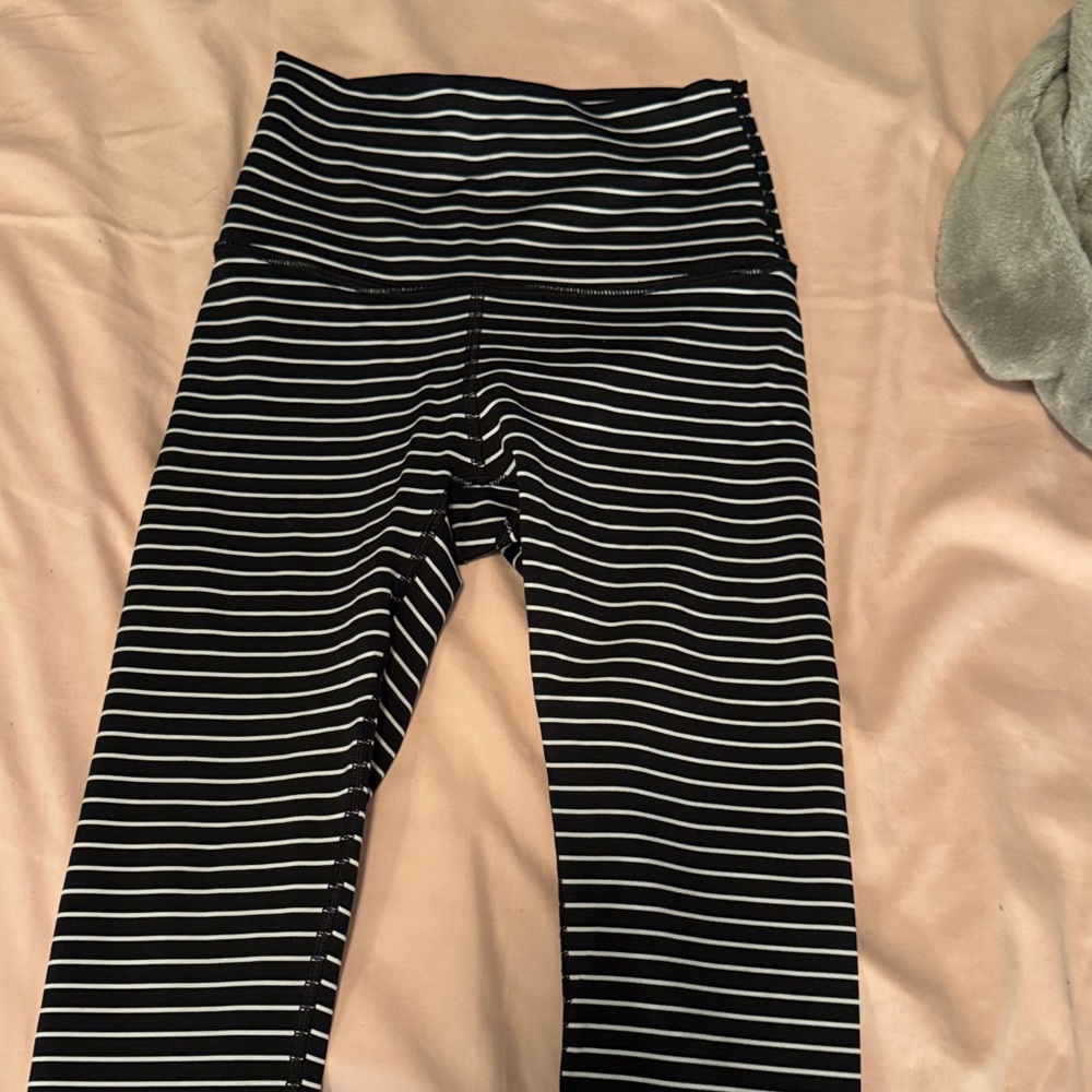 Lululemon Athletica Black and White Striped Leggings